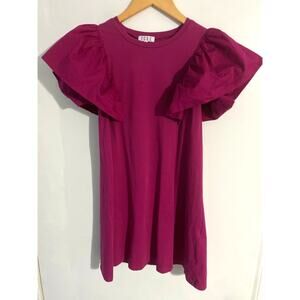 TCEC mini dress women’s size S magenta pink cotton flutter sleeve